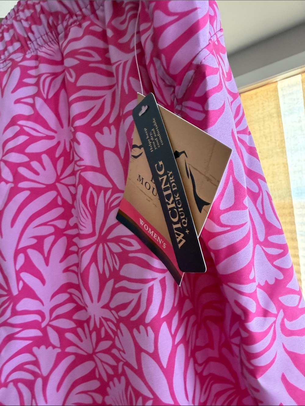 Women's Pink Floral Athletic Shorts with Elastic Waistband - Picture 6 of 6